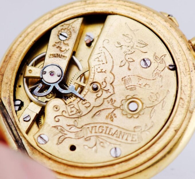 Antique Victorian 18k Gold Plated Pocket Watch – Memento Mori Skull Snake c1890