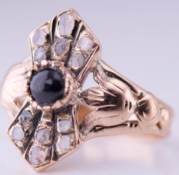 Antique Ladies Ring Diamond Sapphire Art Deco Era 18k Gold c1920's-Size 6.25