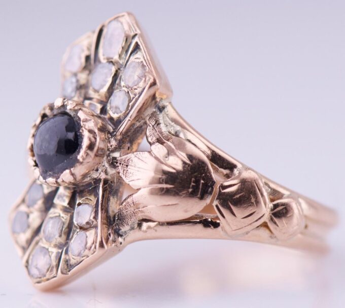 Antique Ladies Ring Diamond Sapphire Art Deco Era 18k Gold c1920's-Size 6.25