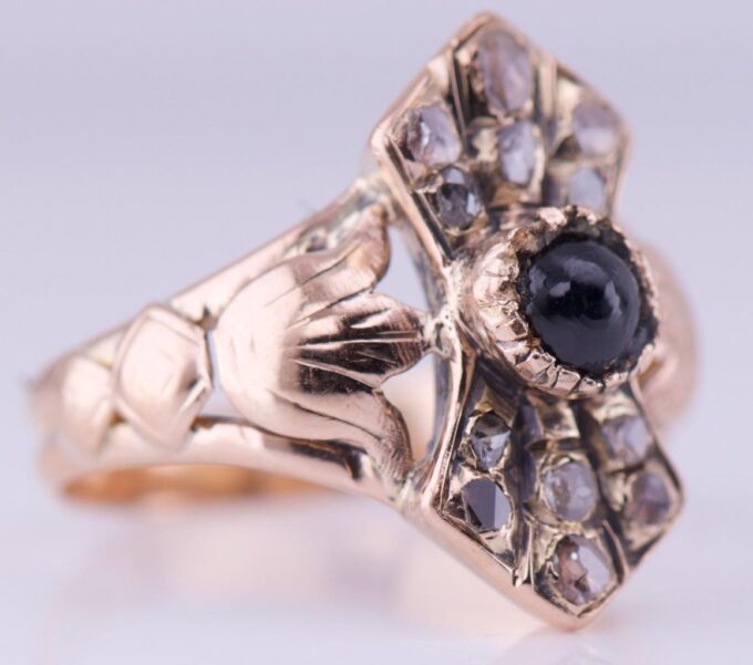 Antique Ladies Ring Diamond Sapphire Art Deco Era 18k Gold c1920's-Size 6.25