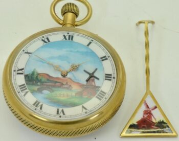 Antique Pocket Watch Automaton Dutch Mill Dial-Demonstrator Oversize c1890 Stand