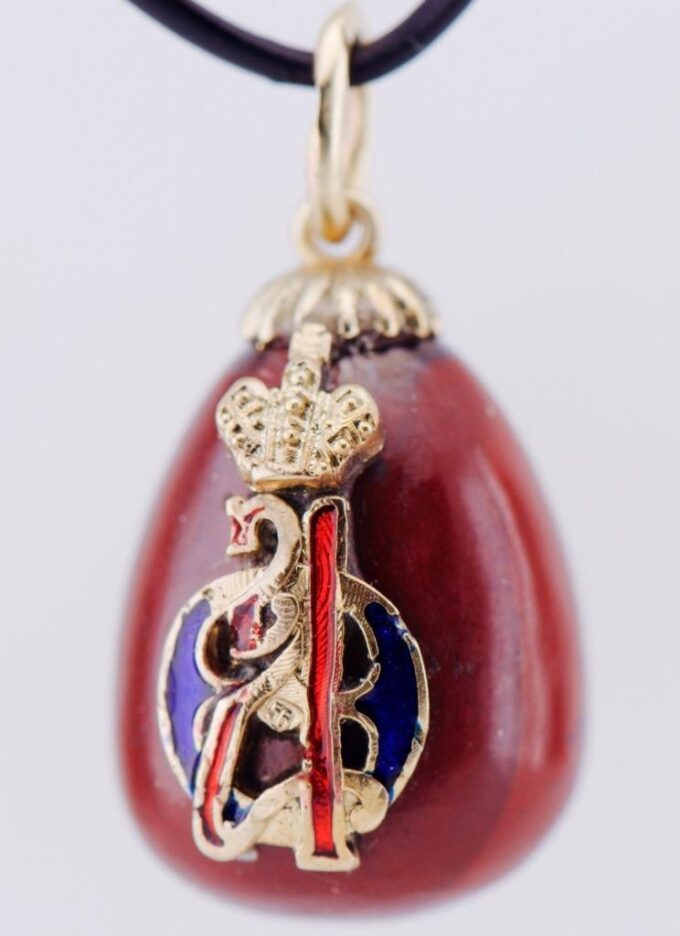 Antique FABERGE 14k Gold Jasper Easter Egg Pendant-Monogram of Empress c1900