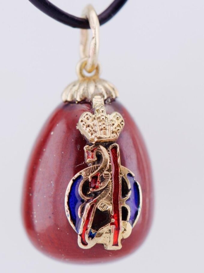 Antique FABERGE 14k Gold Jasper Easter Egg Pendant-Monogram of Empress c1900