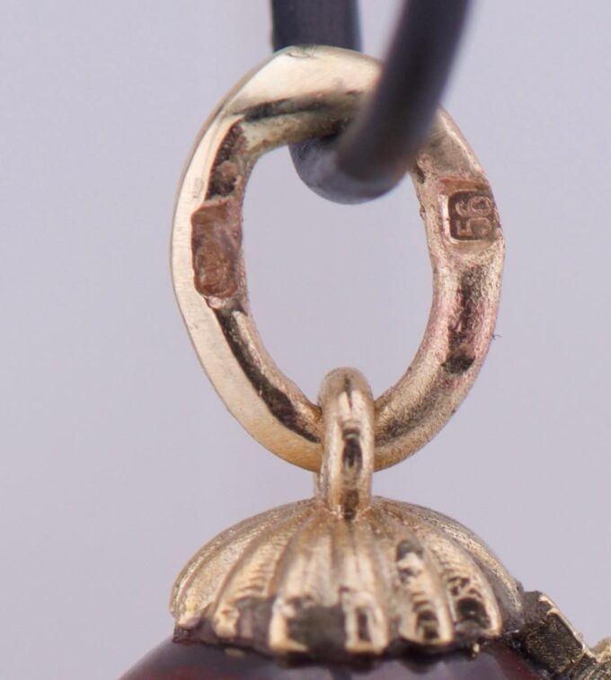 Antique FABERGE 14k Gold Jasper Easter Egg Pendant-Monogram of Empress c1900