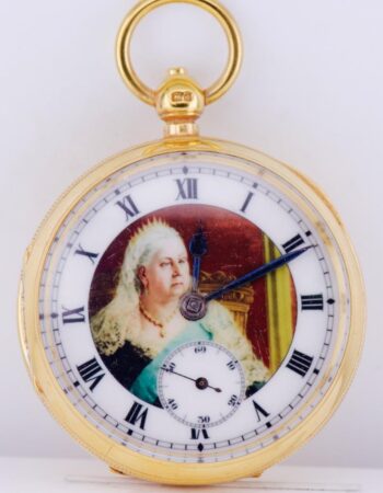 Antique English Gilt Silver Enamel Pocket Watch Awarded by Queen Victoria