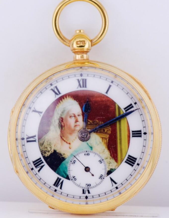Antique English Gilt Silver Enamel Pocket Watch Awarded by Queen Victoria