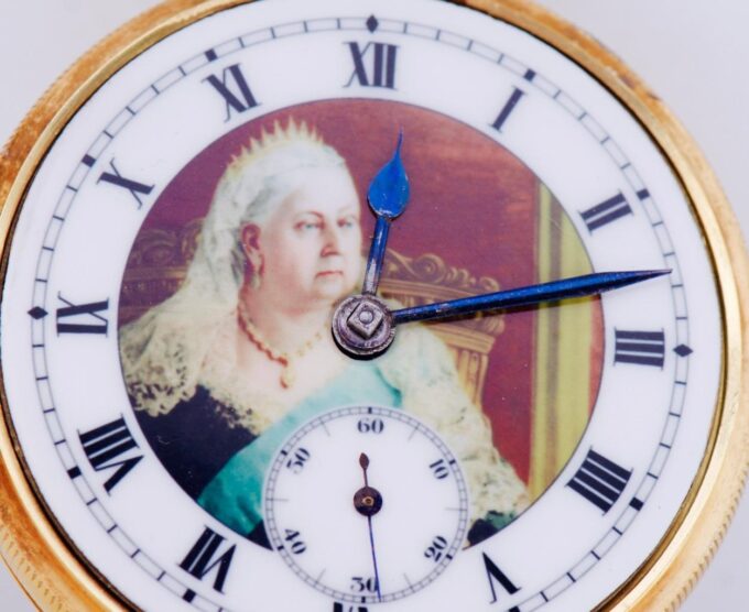 Antique English Gilt Silver Enamel Pocket Watch Awarded by Queen Victoria