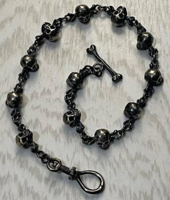 Antique Victorian Pocket Watch Chain Fob Sterling Silver MEMENTO MORI SKULLS