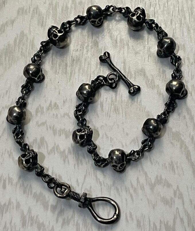 Antique Victorian Pocket Watch Chain Fob Sterling Silver MEMENTO MORI SKULLS