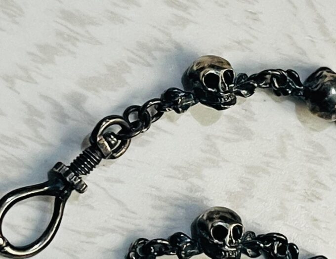 Antique Victorian Pocket Watch Chain Fob Sterling Silver MEMENTO MORI SKULLS