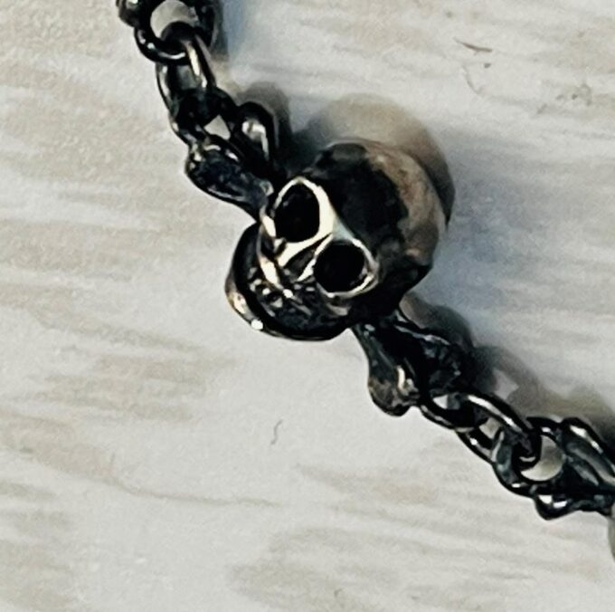 Antique Victorian Pocket Watch Chain Fob Sterling Silver MEMENTO MORI SKULLS