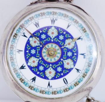 Antique French Silver Pocket Watch for Ottoman Turkish Market-Fancy Enamel Dial