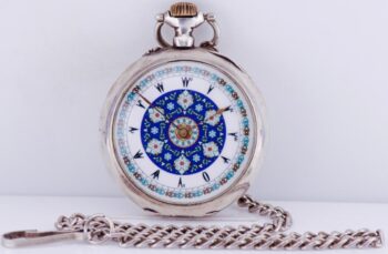 Antique French Silver Pocket Watch for Ottoman Turkish Market-Fancy Enamel Dial