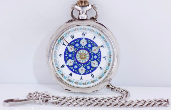 Antique French Silver Pocket Watch for Ottoman Turkish Market-Fancy Enamel Dial