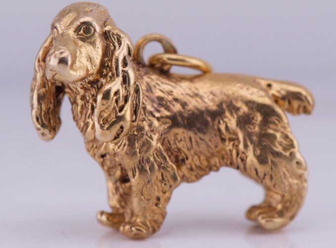 Antique Imperial FABERGÉ 18k Gold Plated Silver Dog Figurine Pendant c1890s