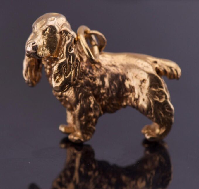 Antique Imperial FABERGÉ 18k Gold Plated Silver Dog Figurine Pendant c1890s