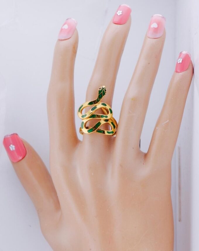 Antique Boucheron Paris 18K Gold & Green Enamel Snake Ring Size 8.5 | 8 Grams