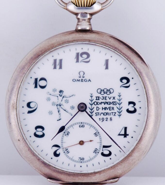 Antique Omega Award Pocket Watch & Medal for 1928 St.Moritz Winter Olympic Game
