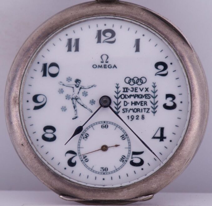 Antique Omega Award Pocket Watch & Medal for 1928 St.Moritz Winter Olympic Game