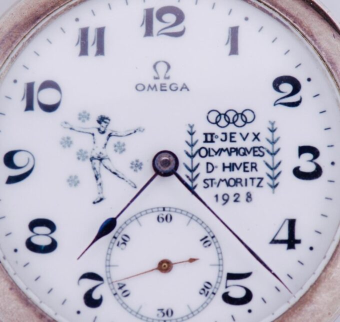 Antique Omega Award Pocket Watch & Medal for 1928 St.Moritz Winter Olympic Game