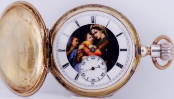 Antique Silver Pocket Watch Enamel Dial Madonna Della Sedia after Raphael c1890