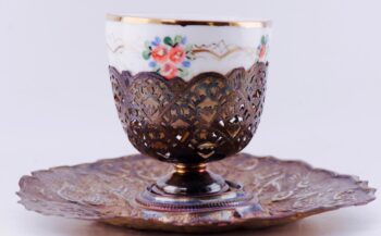 Imperial Rus Kuznetsov Fine Painted Porcelain Silver Tea Cup Award by Tsar 1878