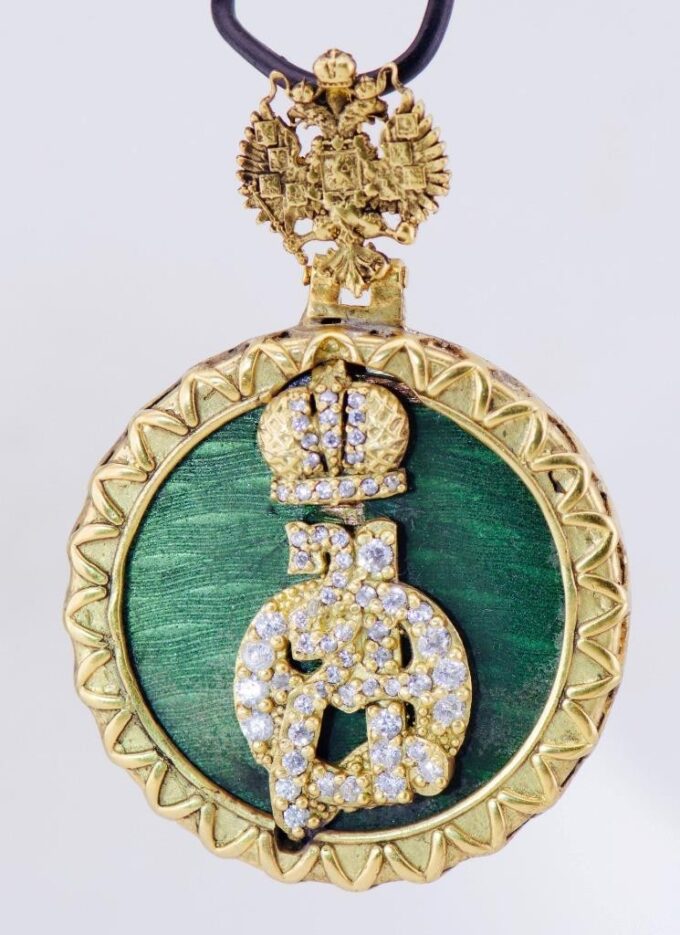 Faberge Pendant Antique Tsar Era Gold Plated Silver Enamel for Empress Alexandra