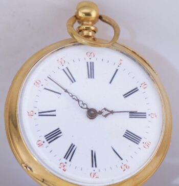 Antique Gilt Silver Pocket Watch “Memento Mori” Skull and Bones Engraving c1850