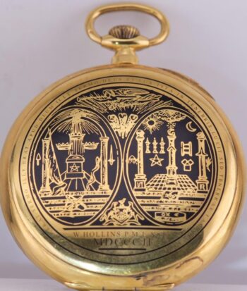 Antique Helvetia Masonic 18k Gold-Plated Silver & Enamel Pocket Watch – c.1930s