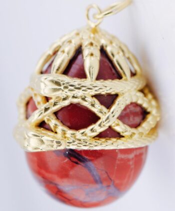 FABERGE Easter Egg Pendant Antique Imperial Carved Agate Snakes by M.Perkhin