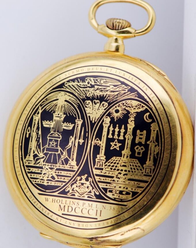 Antique Helvetia Masonic 18k Gold-Plated Silver & Enamel Pocket Watch – c.1930s