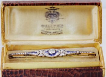FABERGE Brooch Antique 18k Gold Jewelled Boxed c1890's Tsar Nicholas II Era