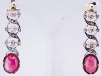 Antique Art Deco Earrings Set 14K Gold 1ct Diamonds 10ct Natural Rubies c1930's