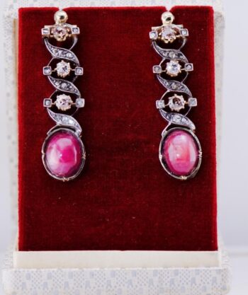 Antique Art Deco Earrings Set 14K Gold 1ct Diamonds 10ct Natural Rubies c1930's