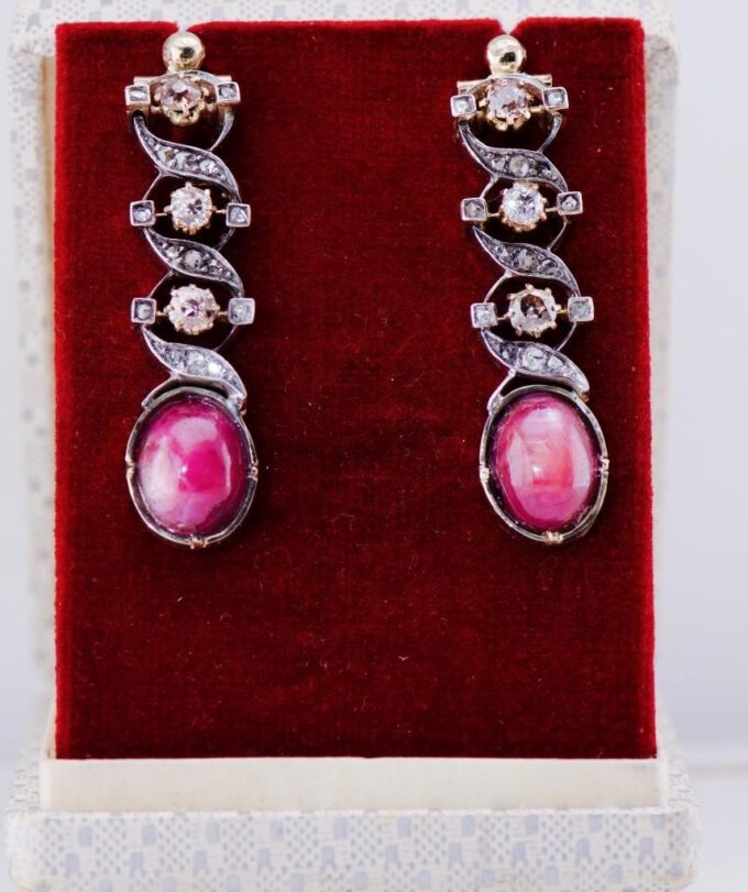 Antique Art Deco Earrings Set 14K Gold 1ct Diamonds 10ct Natural Rubies c1930's