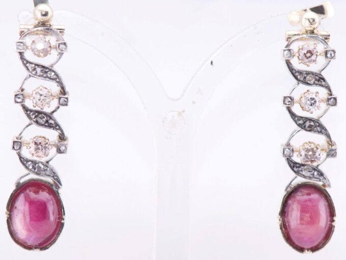 Antique Art Deco Earrings Set 14K Gold 1ct Diamonds 10ct Natural Rubies c1930's