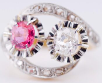 Faberge Love Ring Antique Imperial 18K Gold “Toi et Moi” Ruby c1890 Tsar's Era