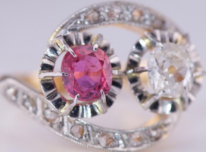 Faberge Love Ring Antique Imperial 18K Gold “Toi et Moi” Ruby c1890 Tsar's Era