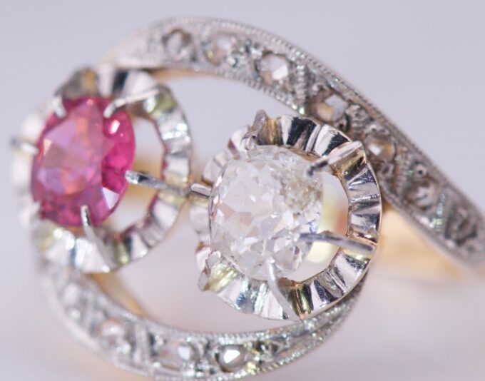Faberge Love Ring Antique Imperial 18K Gold “Toi et Moi” Ruby c1890 Tsar's Era