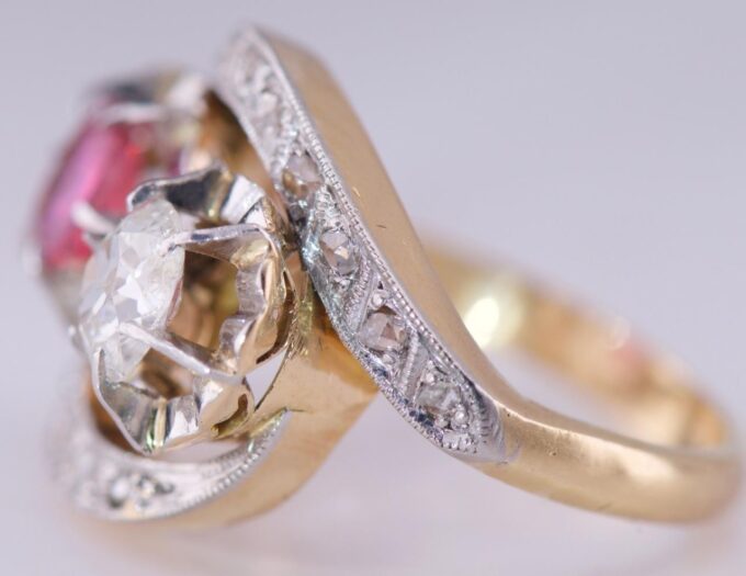 Faberge Love Ring Antique Imperial 18K Gold “Toi et Moi” Ruby c1890 Tsar's Era