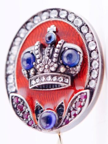 Faberge Lapel Pin Imperial Tsar's Era 14k Gold Enamel Crown Officer's Award 1880