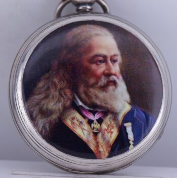 Antique Pocket Watch W.Anderson Silver Enamel Masonic Portrait of Albert Pike