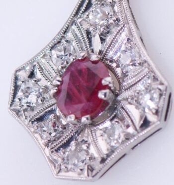 Tiffany & Co Pendant Antique Art Deco 18K White Gold c1930s Diamond Ruby Boxed