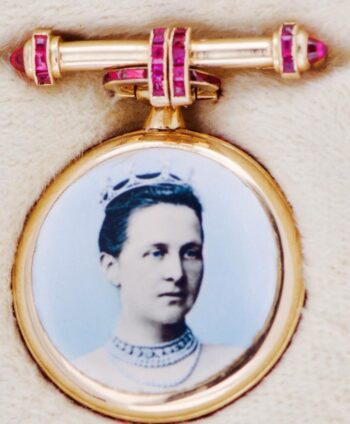 Faberge Brooch Longines Watch Antique 18k Gold Enamel Ruby - Grand Duchess Olga