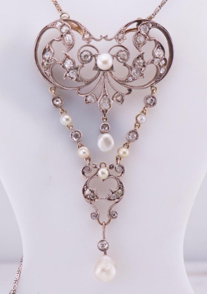 Faberge Necklace Antique Imperial Belle Epoque 14k Gold Pearls c1880's Tsar Era