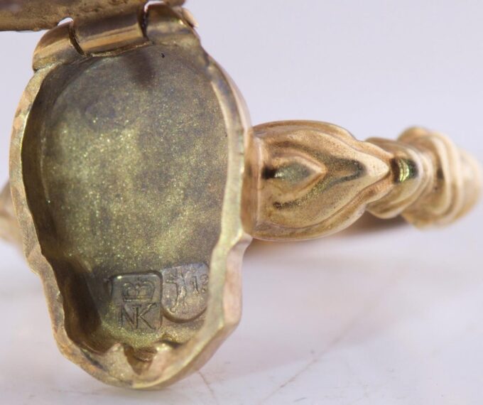 Antique Victorian Poison Skull Occultist Locket Ring Gilt Silver Enamel c1872