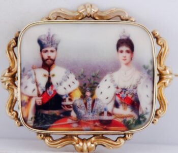Antique Imperial FABERGE 18k Gold Enamel Brooch Tsar Nicholas II Coronation 1896