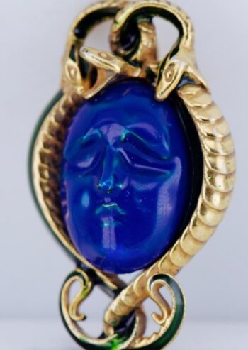 Antique French Art-Nouveau Lalique Medusa Snakes Pendant 18k Gilt Silver Enamel