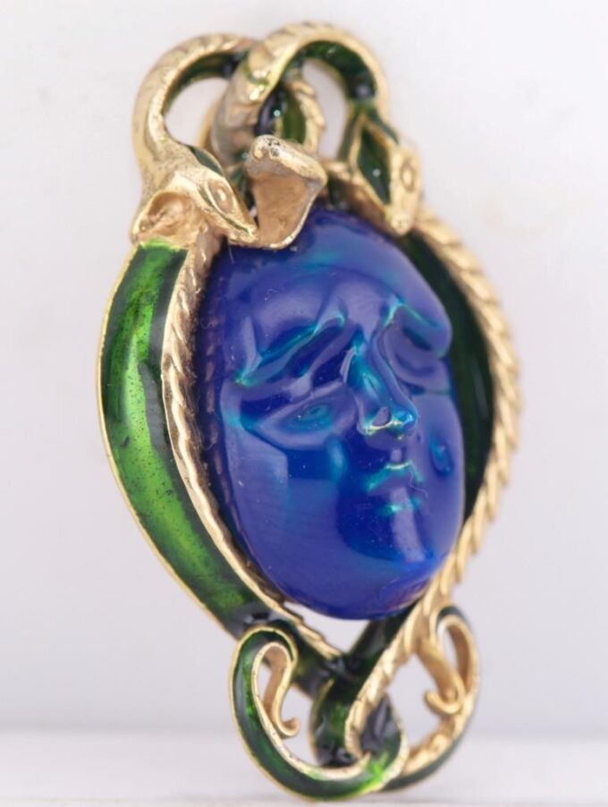 Antique French Art-Nouveau Lalique Medusa Snakes Pendant 18k Gilt Silver Enamel