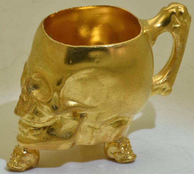 WWI Imperial Tsar's Era Doctors Memento Mori Gilt Silver Skull Vodka Cup Goblet